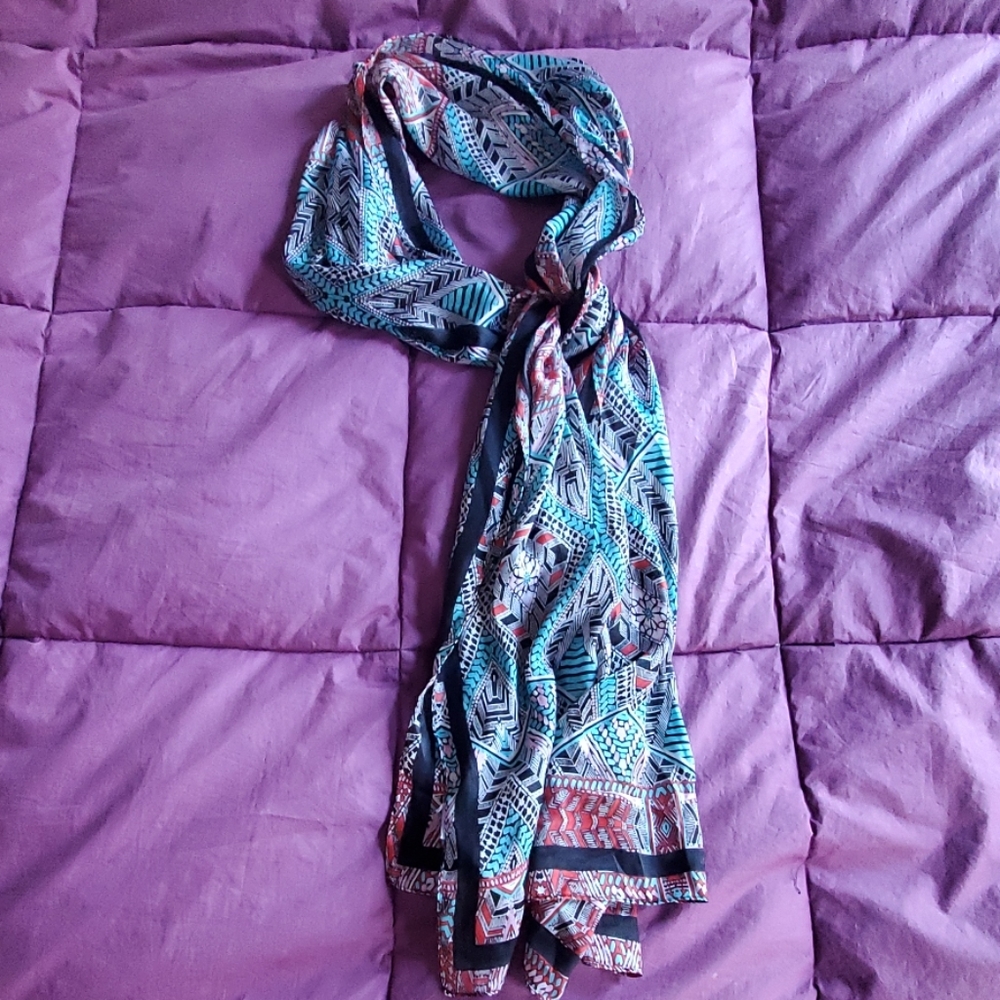 Beautiful, Bright, Silky, Colorful, Blue, Aqua, Red Lightweight Avon 70" Scarf